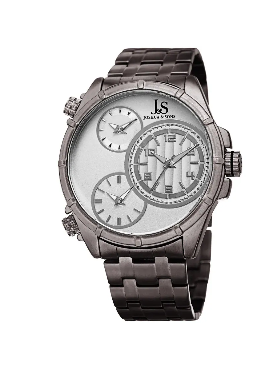 Мужские часы Joshua and Sons Quartz Silver с тройным циферблатом часовых поясов JX128GN