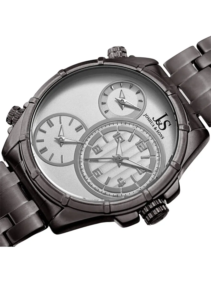 Мужские часы Joshua and Sons Quartz Silver с тройным циферблатом часовых поясов JX128GN — изображение 2 из 4