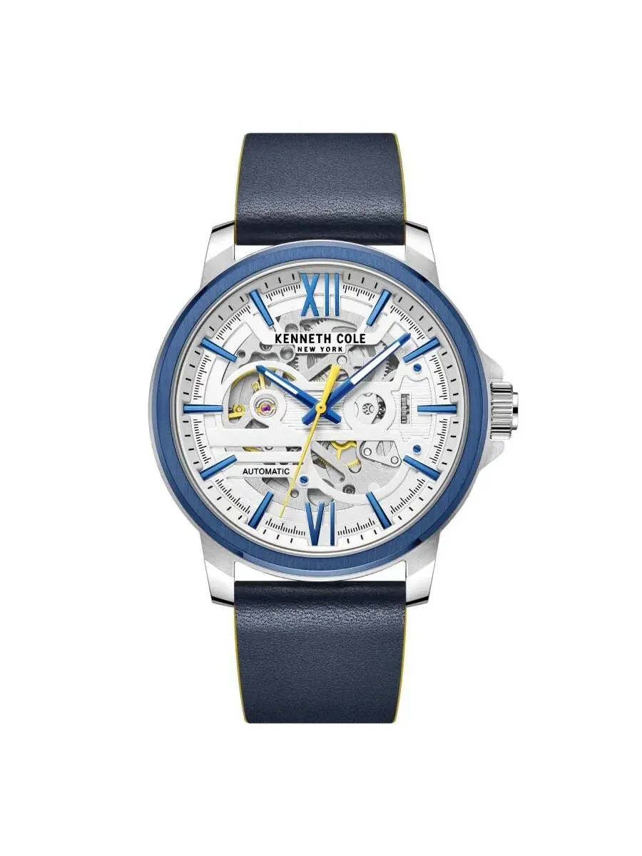 Мужские часы Kenneth Cole New York с автоматическим механизмом, белым скелетонизированным — изображение 1 из 3, оттенок синий