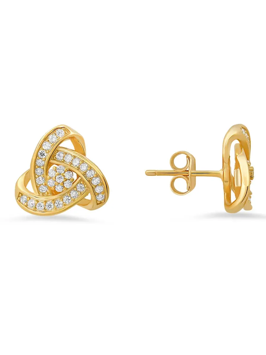 Серьги-гвоздики Kylie Harper Trinity Love Knot CZ из 14-каратного золота поверх золота и серебра — изображение 1 из 2