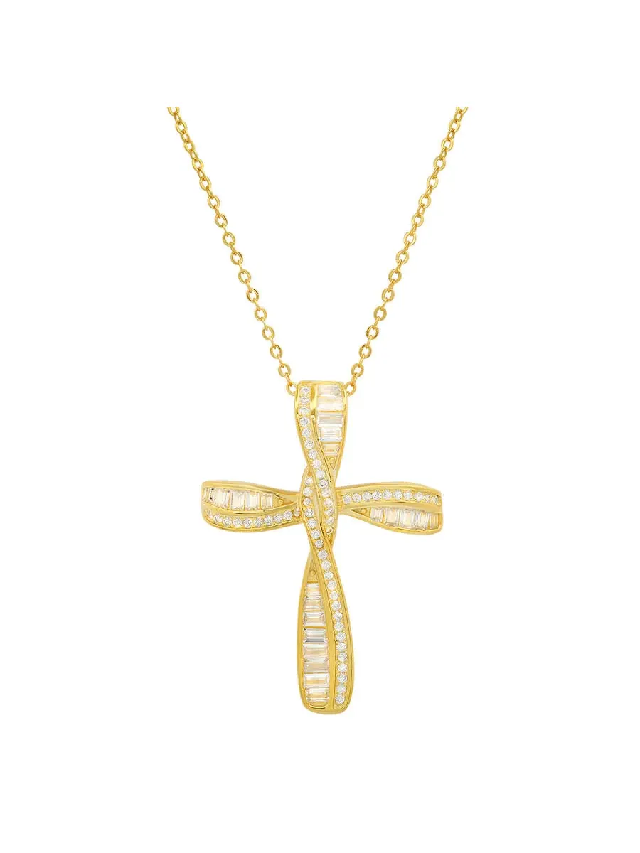 Подвеска в форме креста Kylie Harper с багетами из кубического циркония CZ, позолота 14k на серебре — изображение 1 из 2
