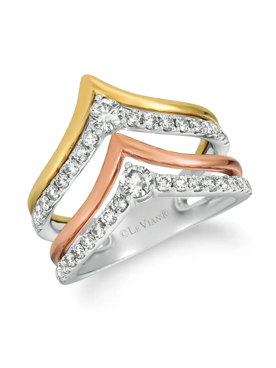 Кольцо Le Vian Creme Brulee с бежевыми бриллиантами, установленное в 14-каратном трехцветном