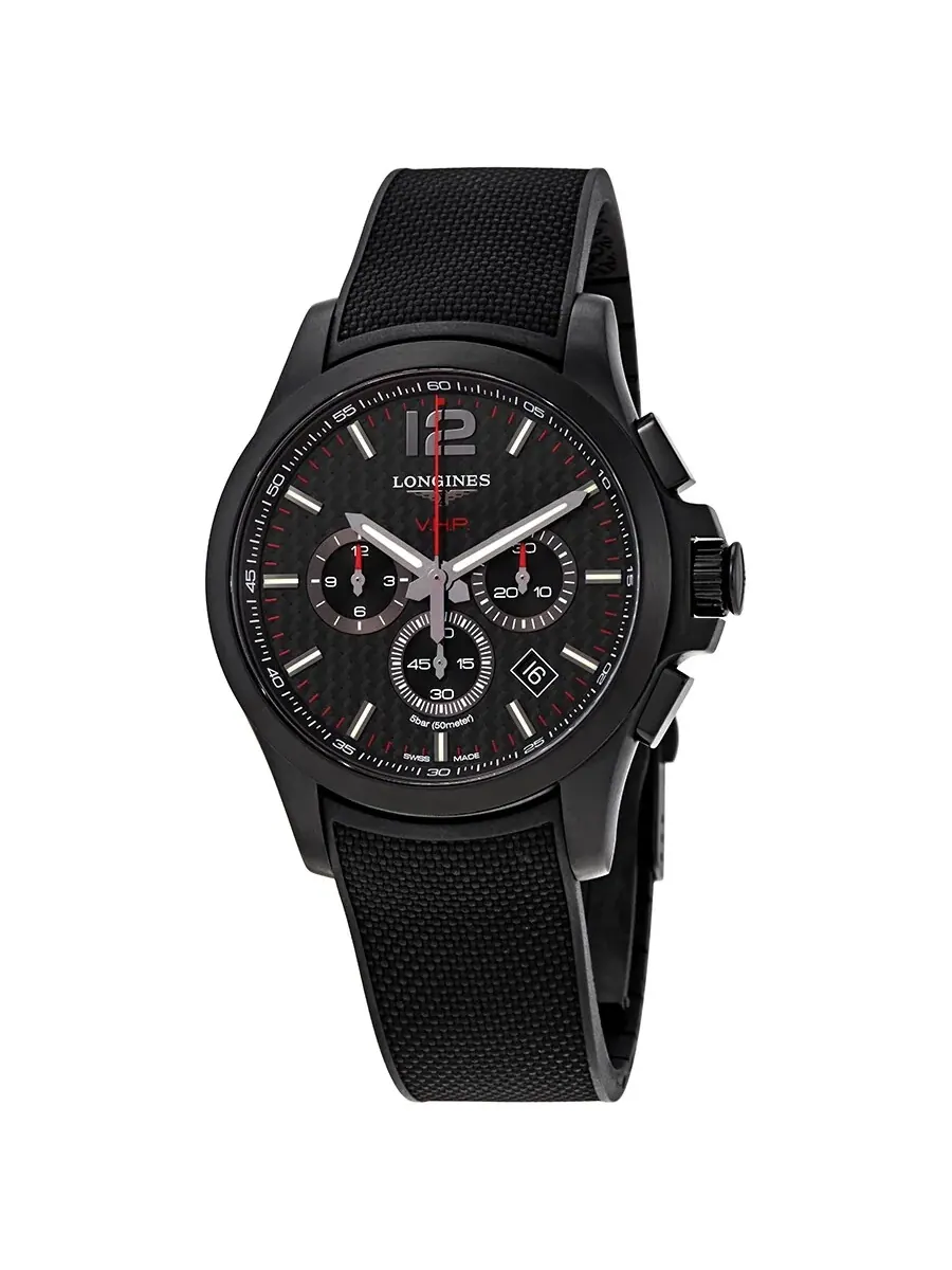 Мужские часы Longines Conquest V.H.P. Perpetual Chronograph Quartz с черным карбоновым циферблатом — изображение 1 из 3