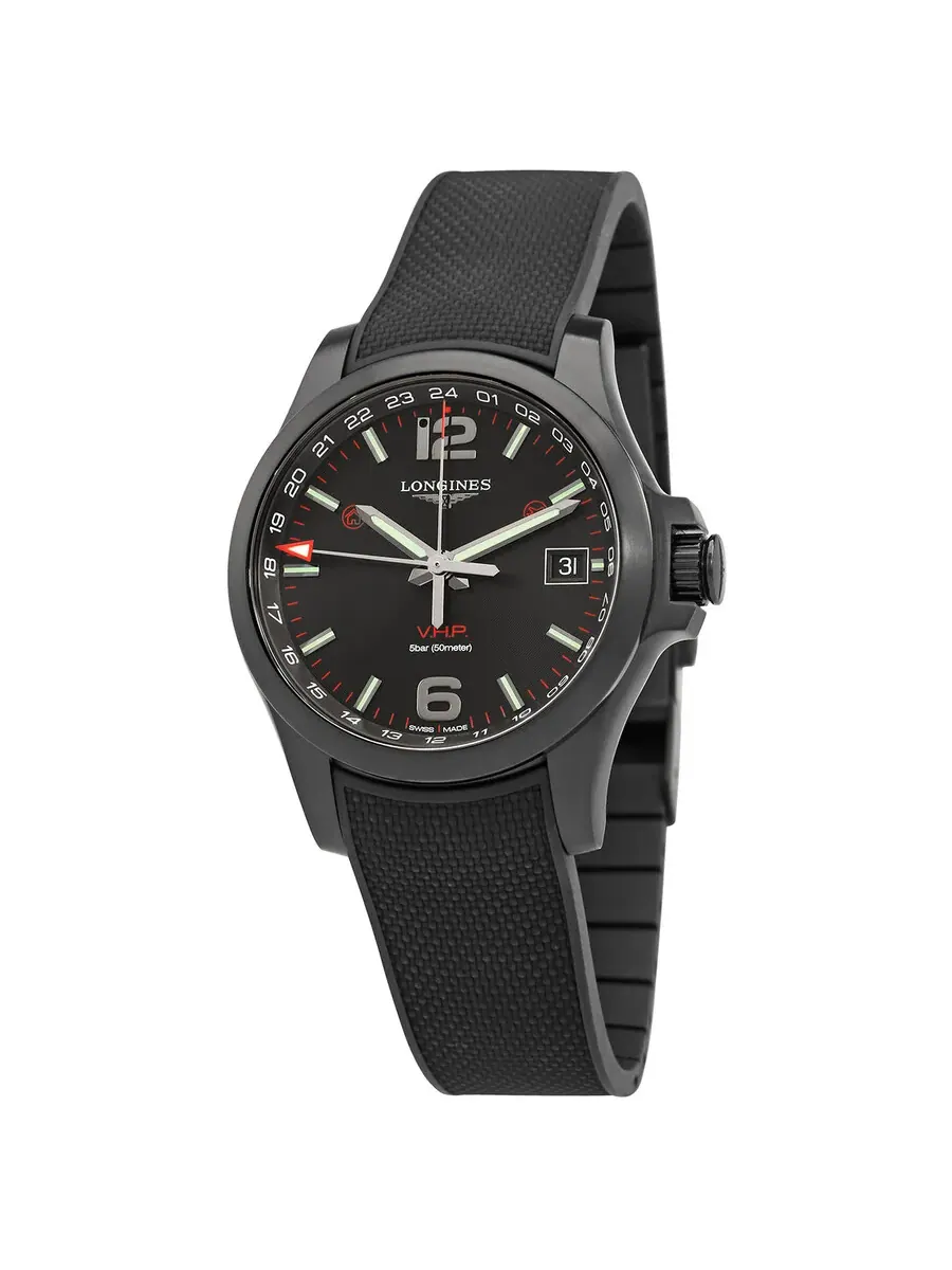Мужские часы Longines Conquest V.H.P. GMT Quartz с черным циферблатом L3.718.2.56.9 — изображение 1 из 3, оттенок черный