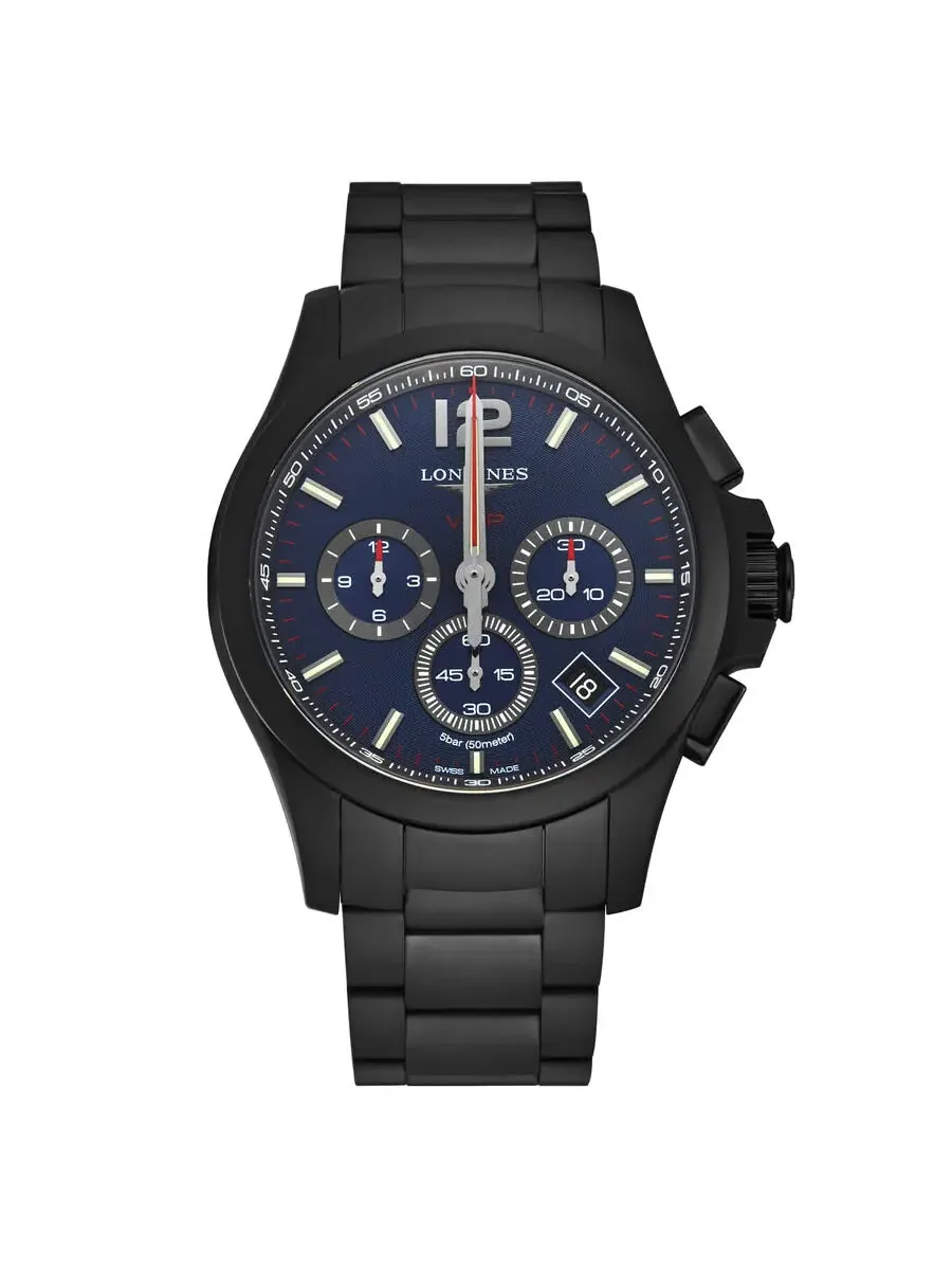 Мужские часы Longines Conquest V.H.P. Chronograph с синим циферблатом L37272966 — изображение 1 из 4, оттенок черный