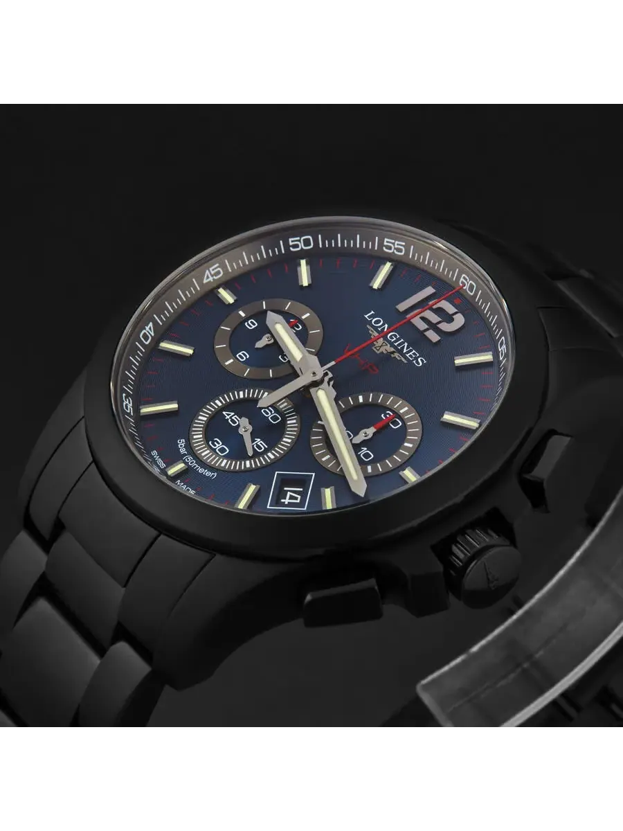 Мужские часы Longines Conquest V.H.P. Chronograph с синим циферблатом L37272966 — изображение 2 из 4, оттенок черный