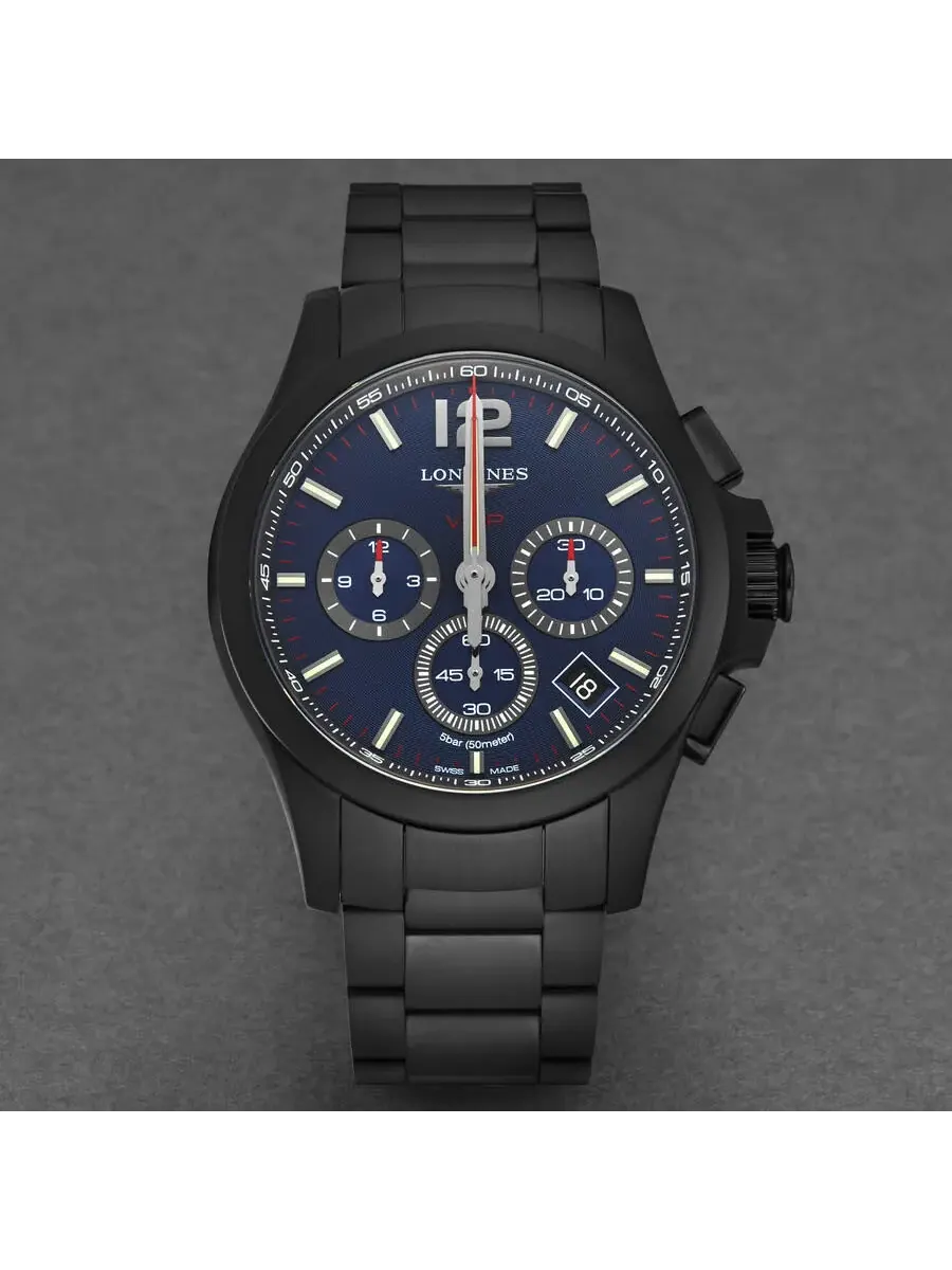 Мужские часы Longines Conquest V.H.P. Chronograph с синим циферблатом L37272966 — изображение 4 из 4, оттенок черный