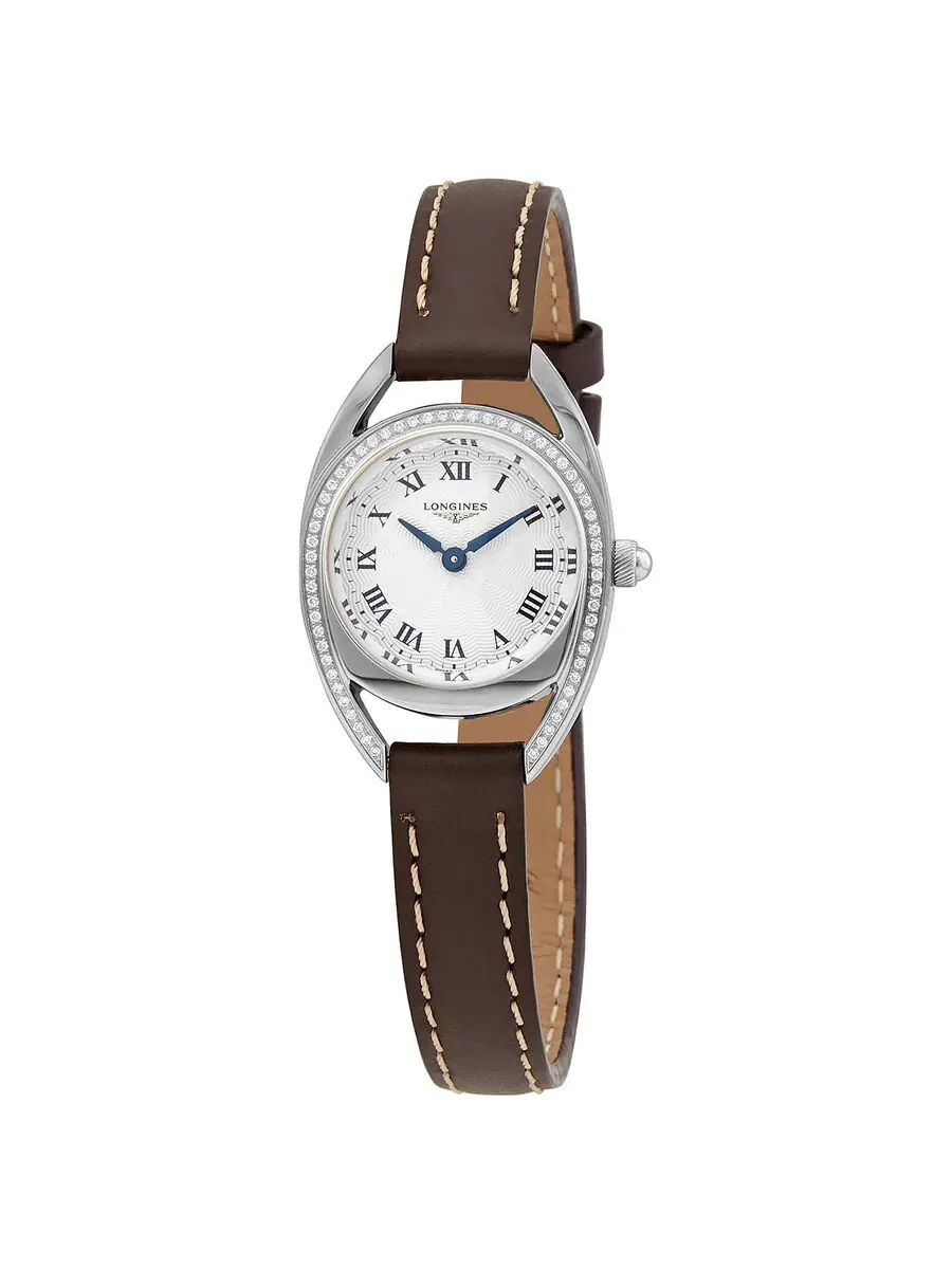 Женские часы Longines Equestrian Quartz с серебристым гильошированным циферблатом, украшенным — изображение 1 из 3