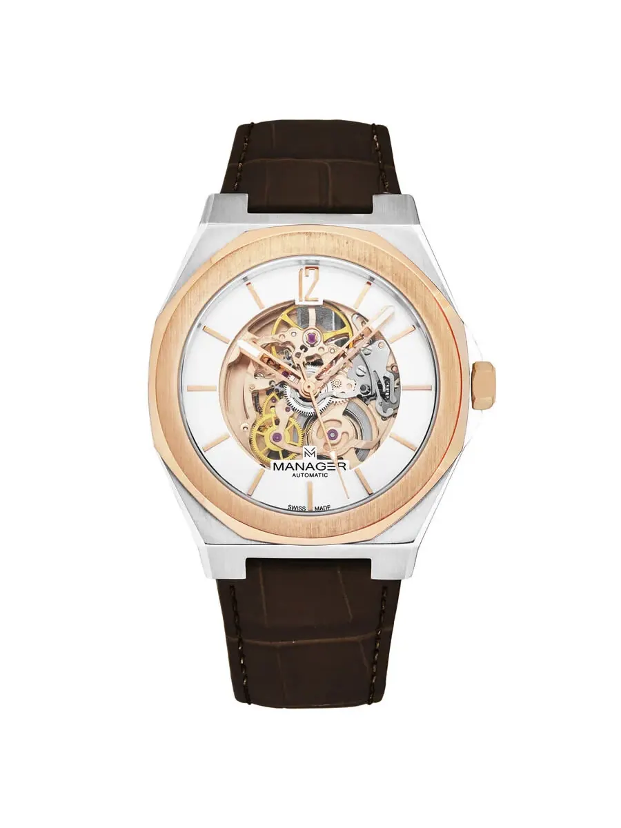 Мужские часы Manager Open mind Automatic Silver Dial MAN-RO-05-BL — золотистый
