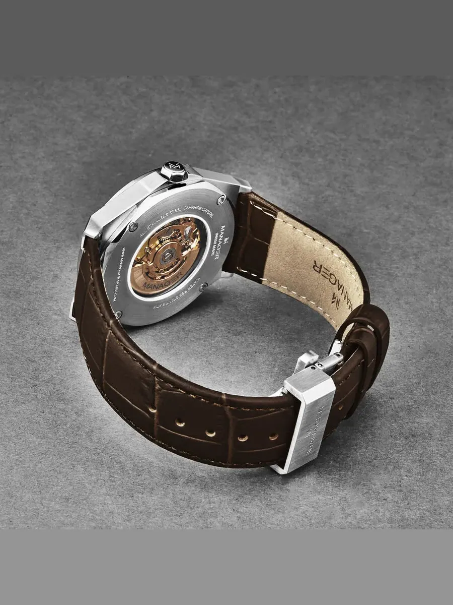 Мужские часы Manager Open mind Automatic Silver Dial MAN-RO-05-BL — изображение 3 из 7, оттенок розовый золотистый