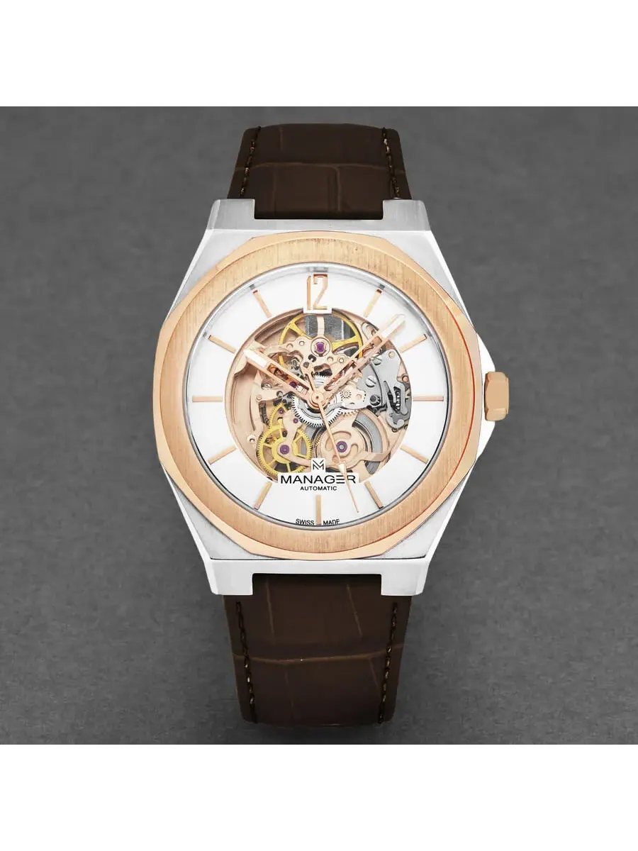 Мужские часы Manager Open mind Automatic Silver Dial MAN-RO-05-BL — изображение 7 из 7, оттенок розовый золотистый