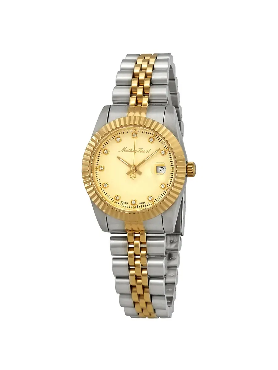 Женские кварцевые часы Mathey-Tissot Mathey III с золотым циферблатом, модель D810BDI — изображение 1 из 3