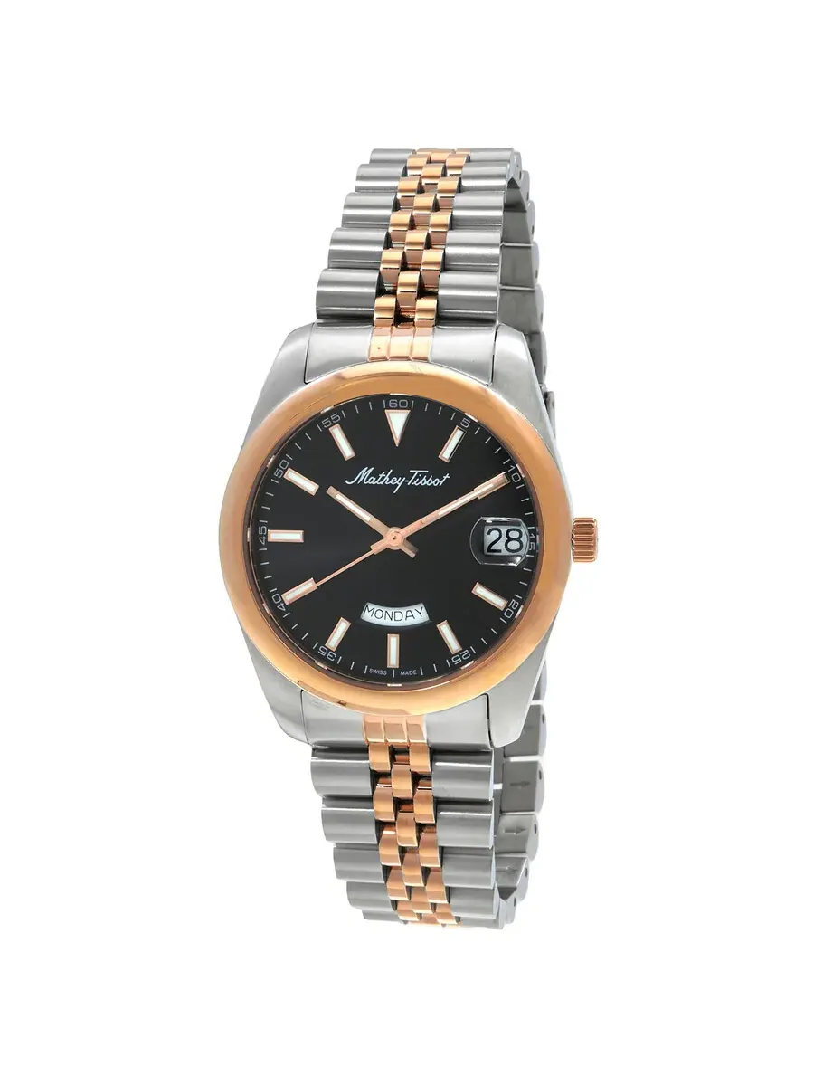 Мужские часы Mathey-Tissot Mathy Day-Date Quartz с черным циферблатом D510RS — изображение 1 из 3, оттенок розовый золотистый