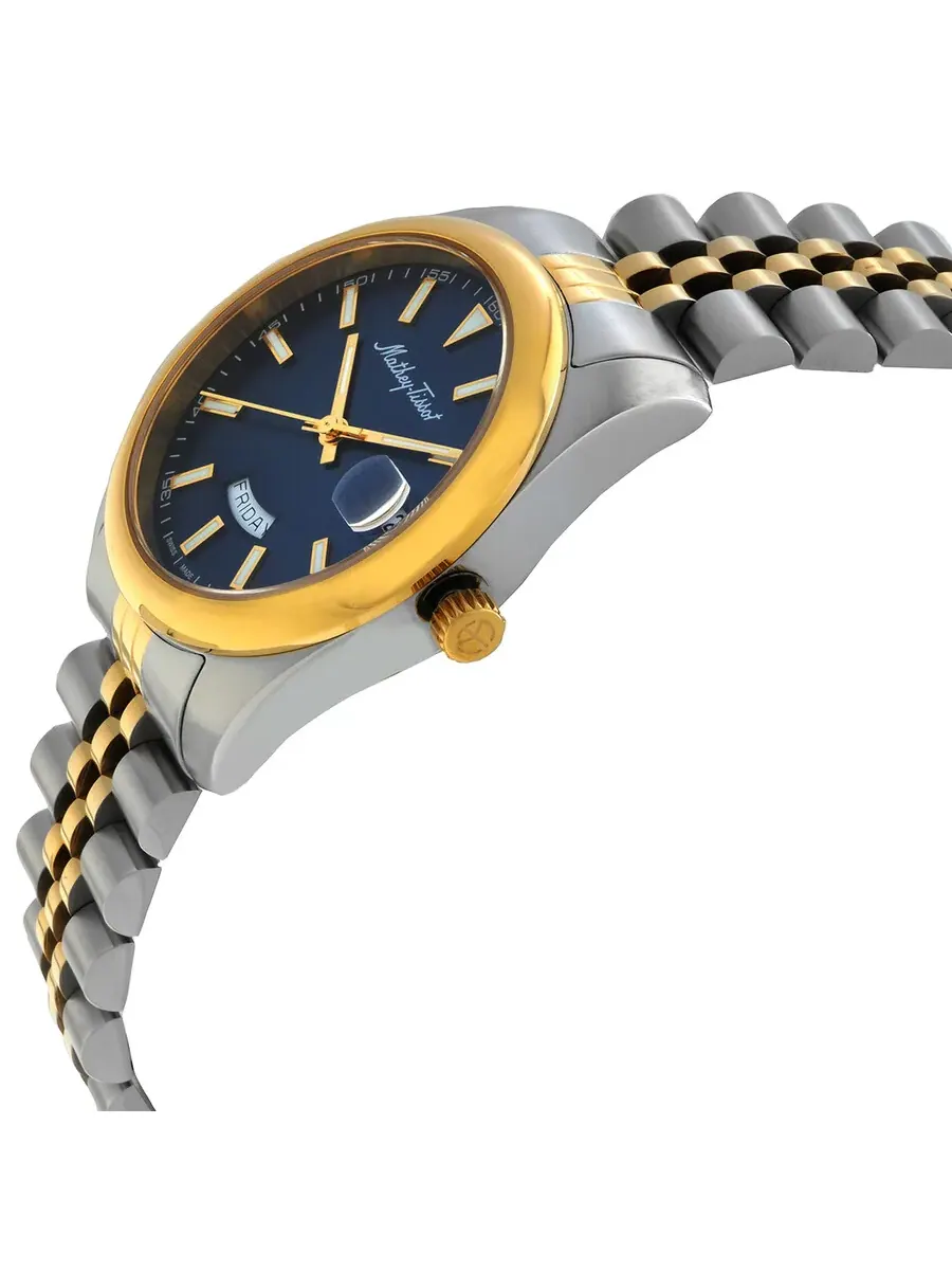 Женские кварцевые часы Mathey-Tissot Mathy Day-Date с синим циферблатом D510BBU — изображение 2 из 3, оттенок золотистый