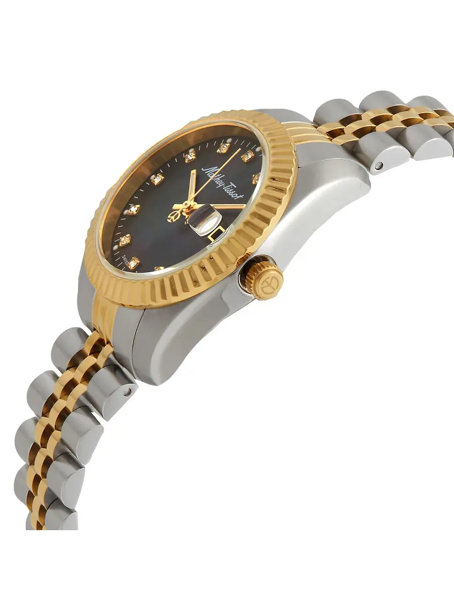 Женские часы Mathey-Tissot Mathy III MOP Quartz с черным циферблатом D910BN — изображение 2 из 3, оттенок желтый золотистый