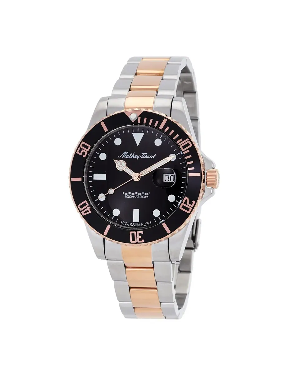 Мужские часы Mathey-Tissot Mathy Vintage Quartz 42 мм с черным циферблатом H9010RN — золотистый