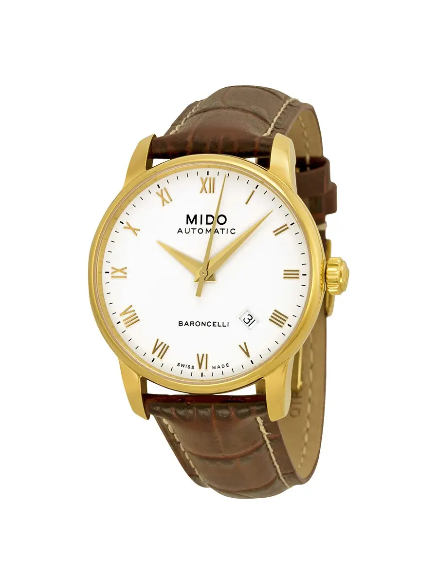 Мужские часы Mido Baroncelli Automatic с белым циферблатом и коричневым кожаным ремешком M86003268 — изображение 1 из 3