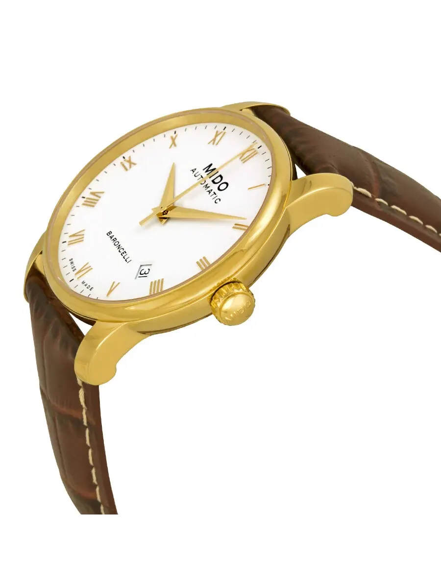 Мужские часы Mido Baroncelli Automatic с белым циферблатом и коричневым кожаным ремешком M86003268 — изображение 2 из 3