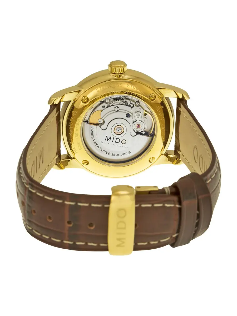 Мужские часы Mido Baroncelli Automatic с белым циферблатом и коричневым кожаным ремешком M86003268 — изображение 3 из 3