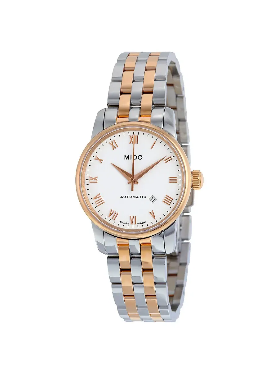 Женские автоматические часы Mido Baroncelli с белым циферблатом и двухцветной окантовкой, модель — изображение 1 из 3