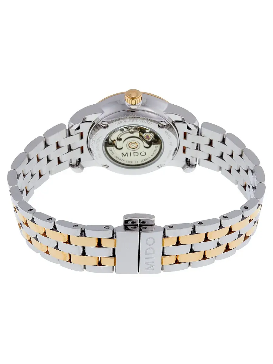 Женские автоматические часы Mido Baroncelli с белым циферблатом и двухцветной окантовкой, модель — изображение 3 из 3