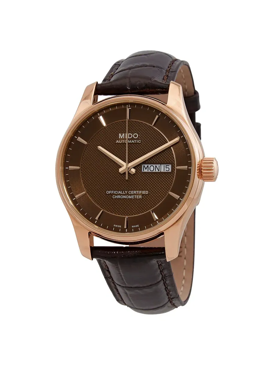 Мужские часы Mido Belluna Automatic с коричневым циферблатом M0014313629112 — изображение 1 из 3, оттенок розовый золотистый