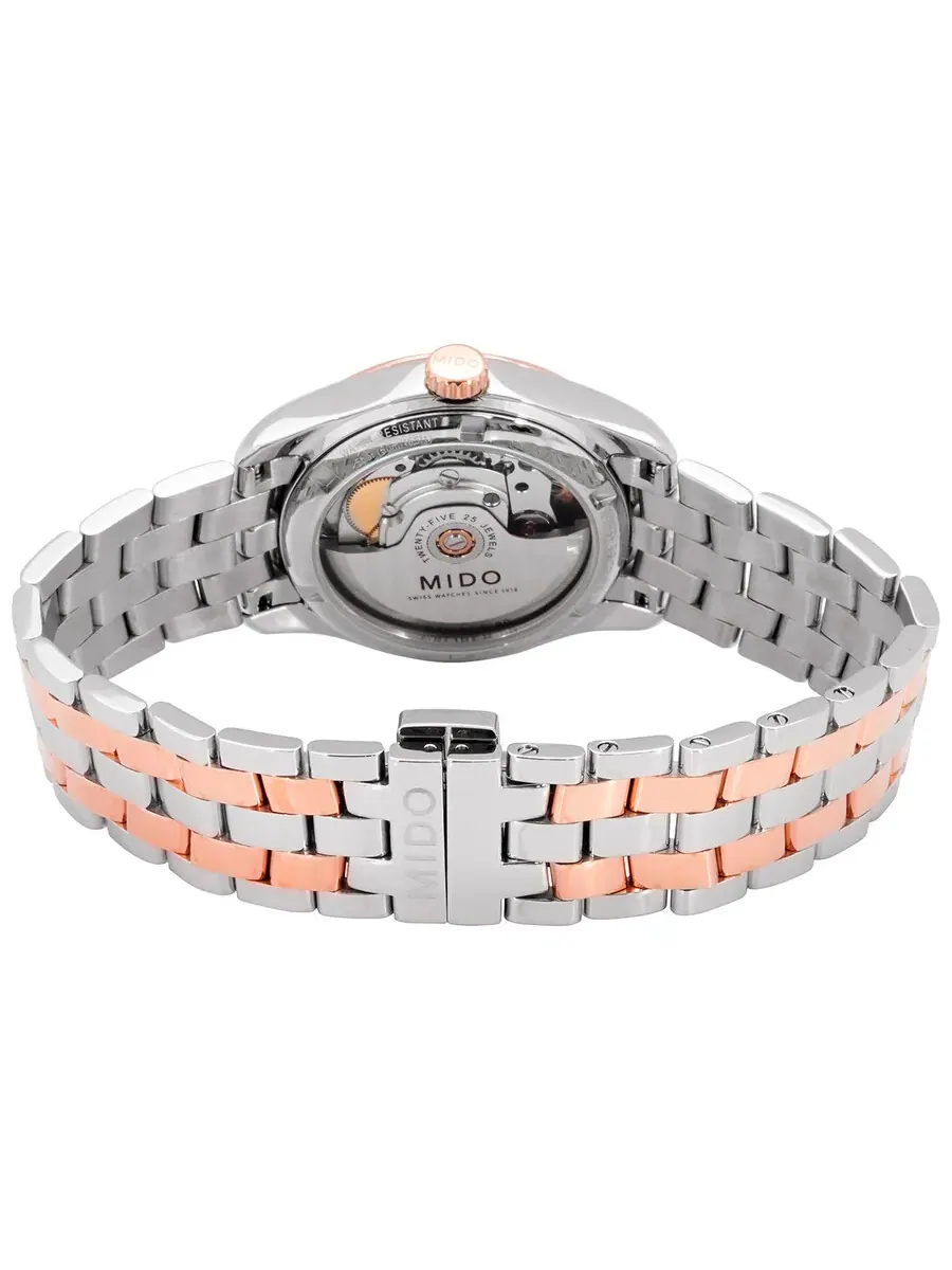Женские часы Mido Belluna II Automatic с серебристым циферблатом и двухцветным корпусом — изображение 3 из 3