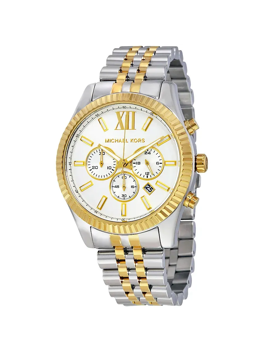 Мужские часы Michael Kors Lexington Chronograph с белым циферблатом MK8344 — изображение 1 из 4, оттенок желтый золотистый