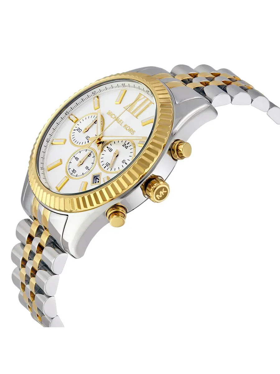 Мужские часы Michael Kors Lexington Chronograph с белым циферблатом MK8344 — изображение 2 из 4, оттенок желтый золотистый