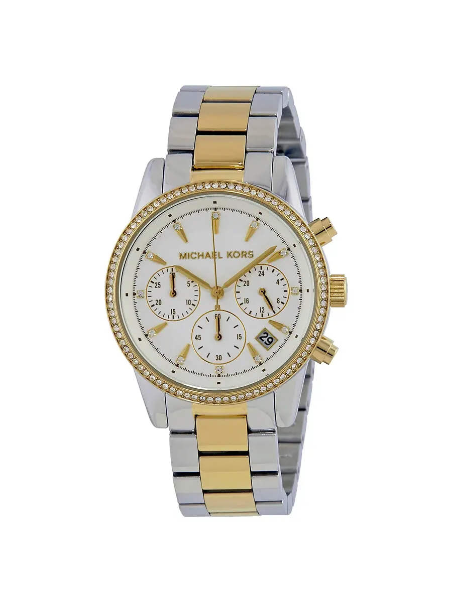 Женские часы Michael Kors Ritz Chronograph с белым кристаллическим циферблатом MK6474 — изображение 1 из 3