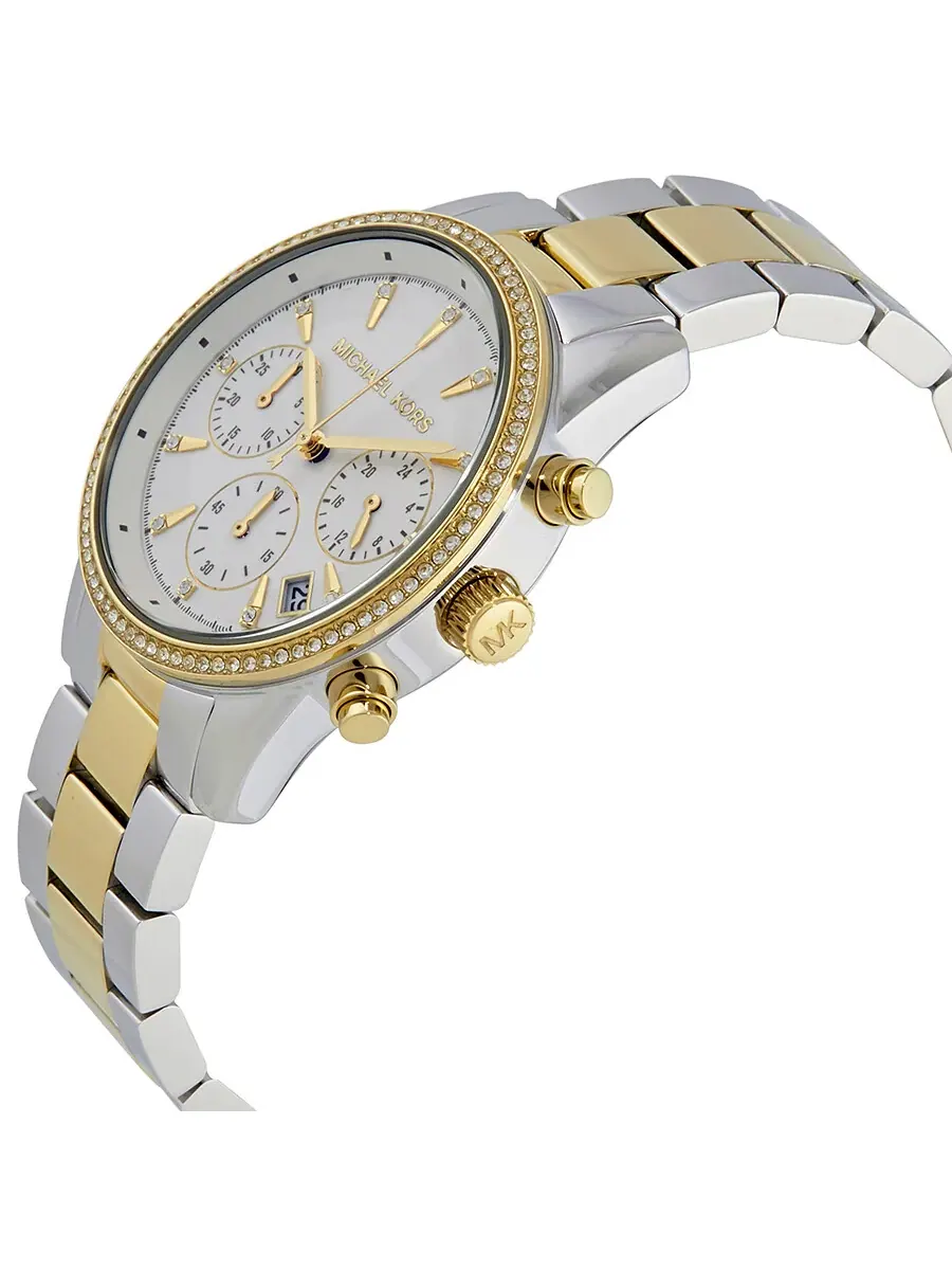 Женские часы Michael Kors Ritz Chronograph с белым кристаллическим циферблатом MK6474 — изображение 2 из 3