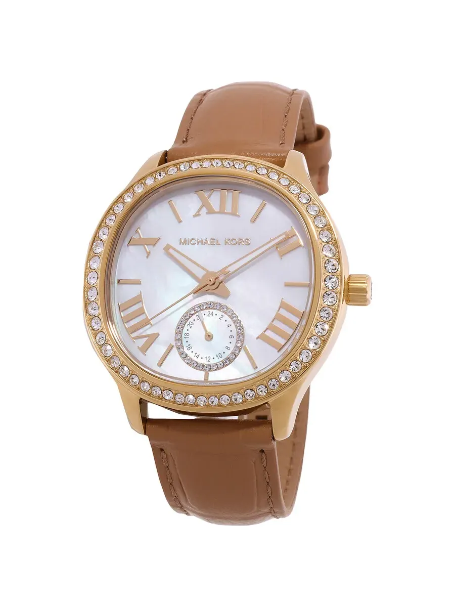 Женские часы Michael Kors Sage с перламутровым циферблатом и паве MK4819 — изображение 1 из 3, оттенок желтый золотистый