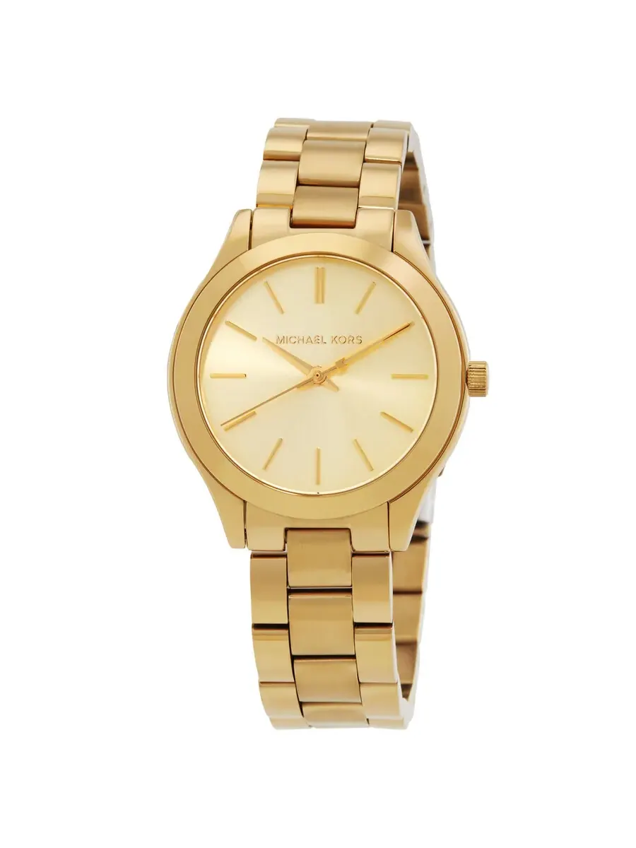 Женские часы Michael Kors Slim Runway Quartz с золотым циферблатом MK7561SET