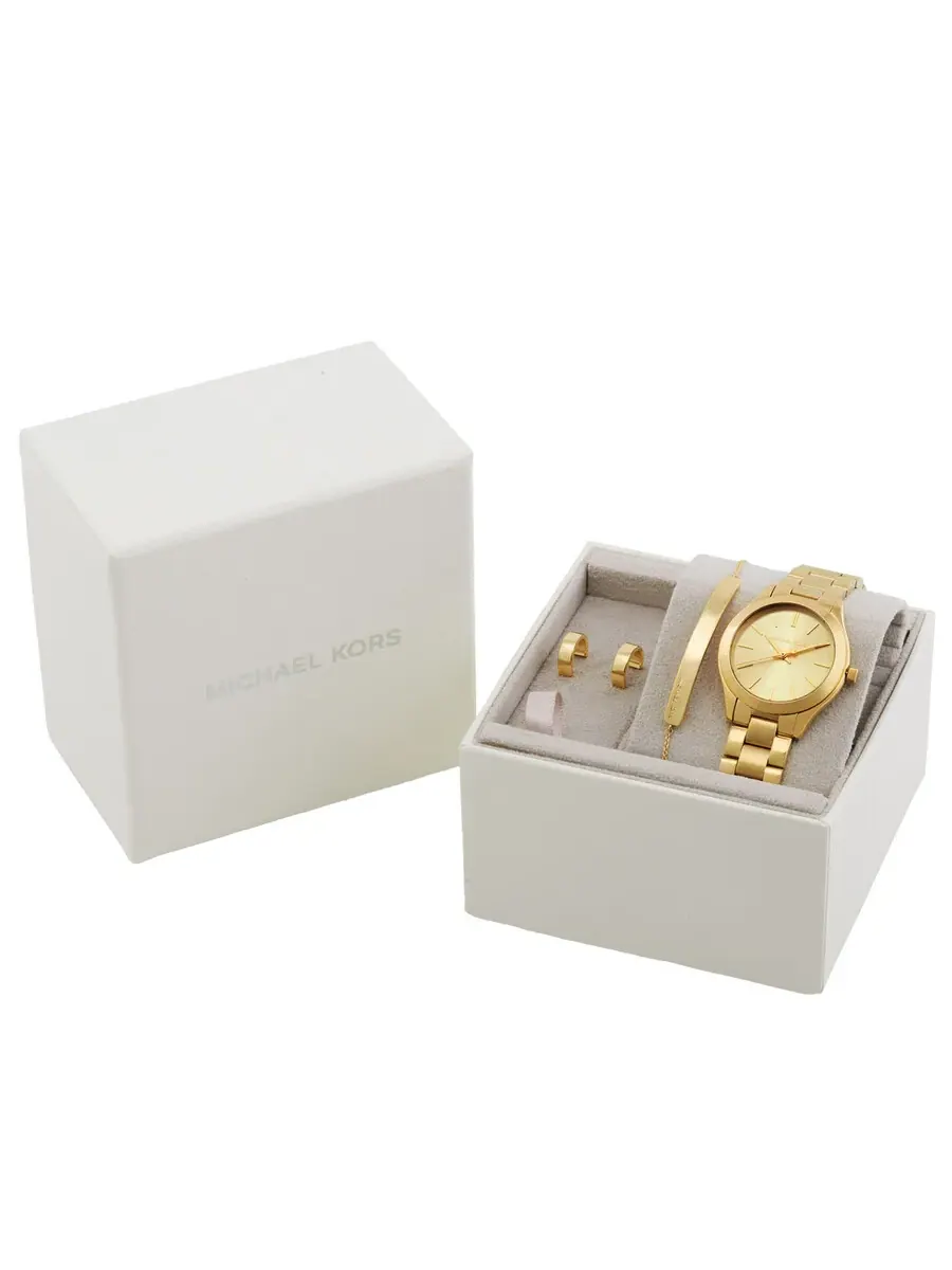 Женские часы Michael Kors Slim Runway Quartz с золотым циферблатом MK7561SET — изображение 4 из 4, оттенок золотистый