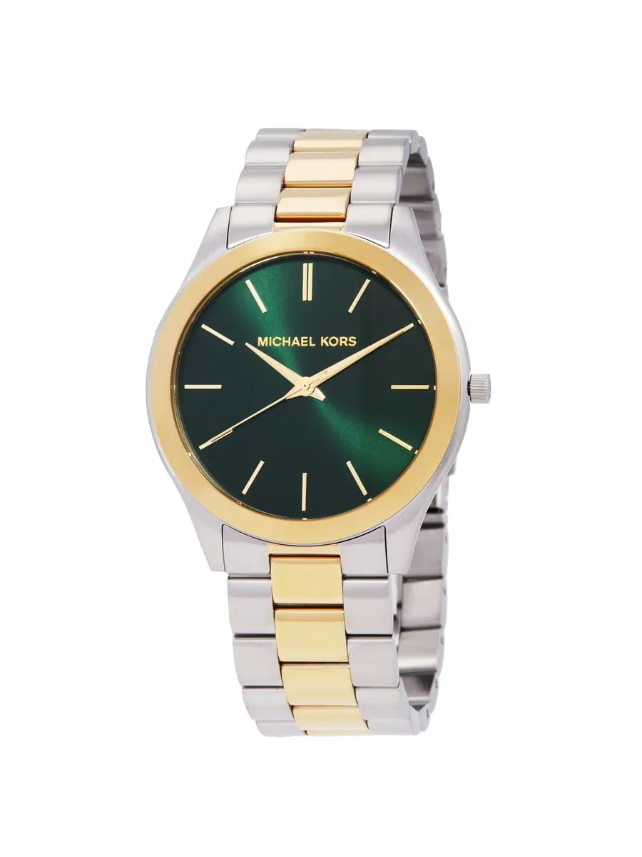 Мужские часы Michael Kors Slim Runway Quartz с зеленым циферблатом MK9149 — изображение 1 из 3, оттенок золотистый