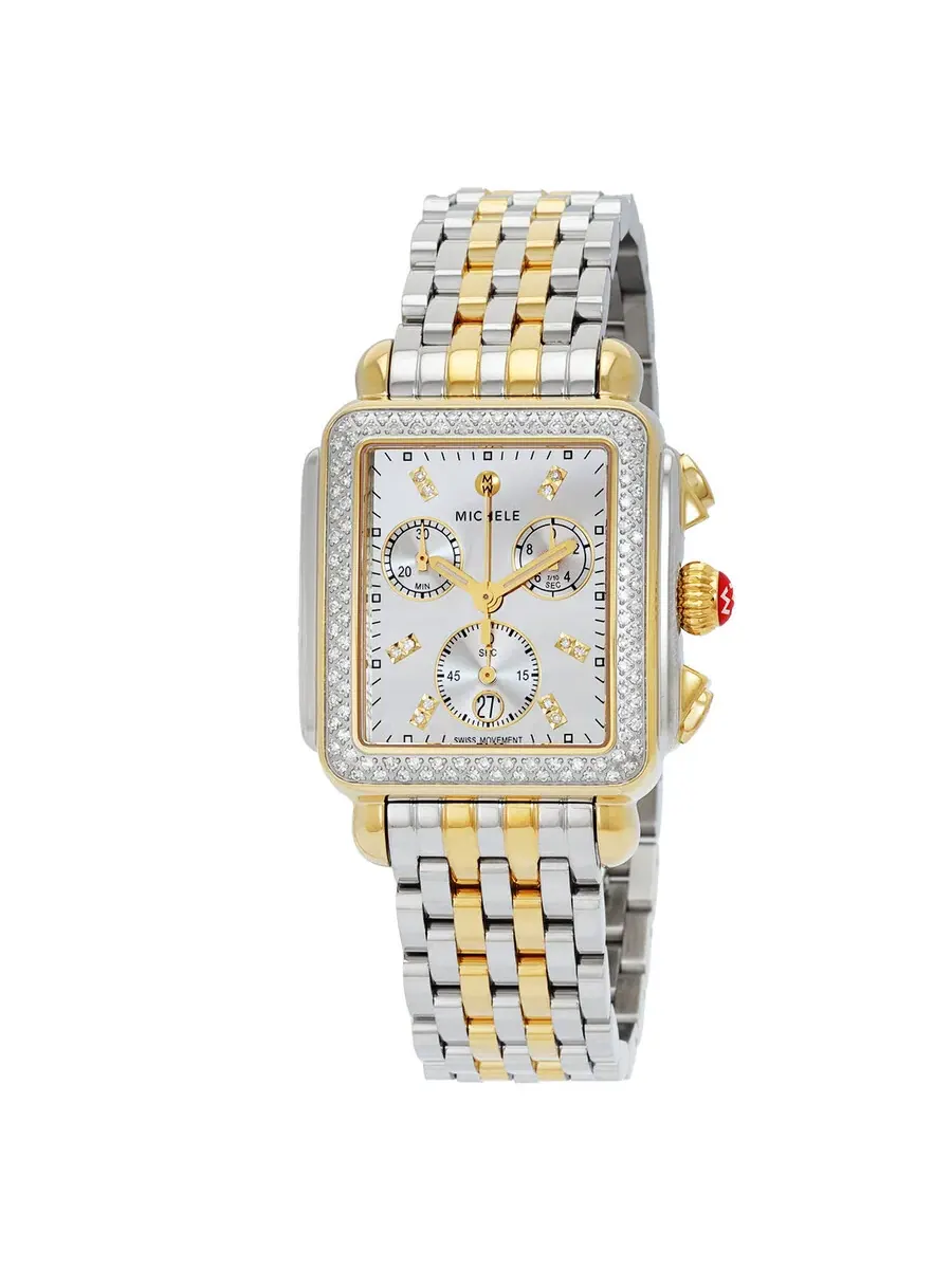 Женские часы Michele Deco Chronograph Quartz с серебристым циферблатом и бриллиантами MWW06A000805 — изображение 1 из 3