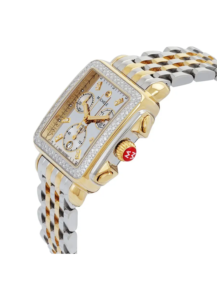 Женские часы Michele Deco Chronograph Quartz с серебристым циферблатом и бриллиантами MWW06A000805 — изображение 2 из 3