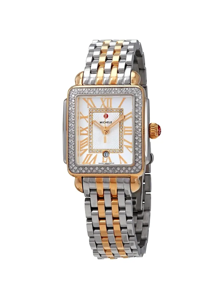Женские часы Michele Deco Madison с белым циферблатом Diamond MWW06G000002 — изображение 1 из 3, оттенок желтый золотистый
