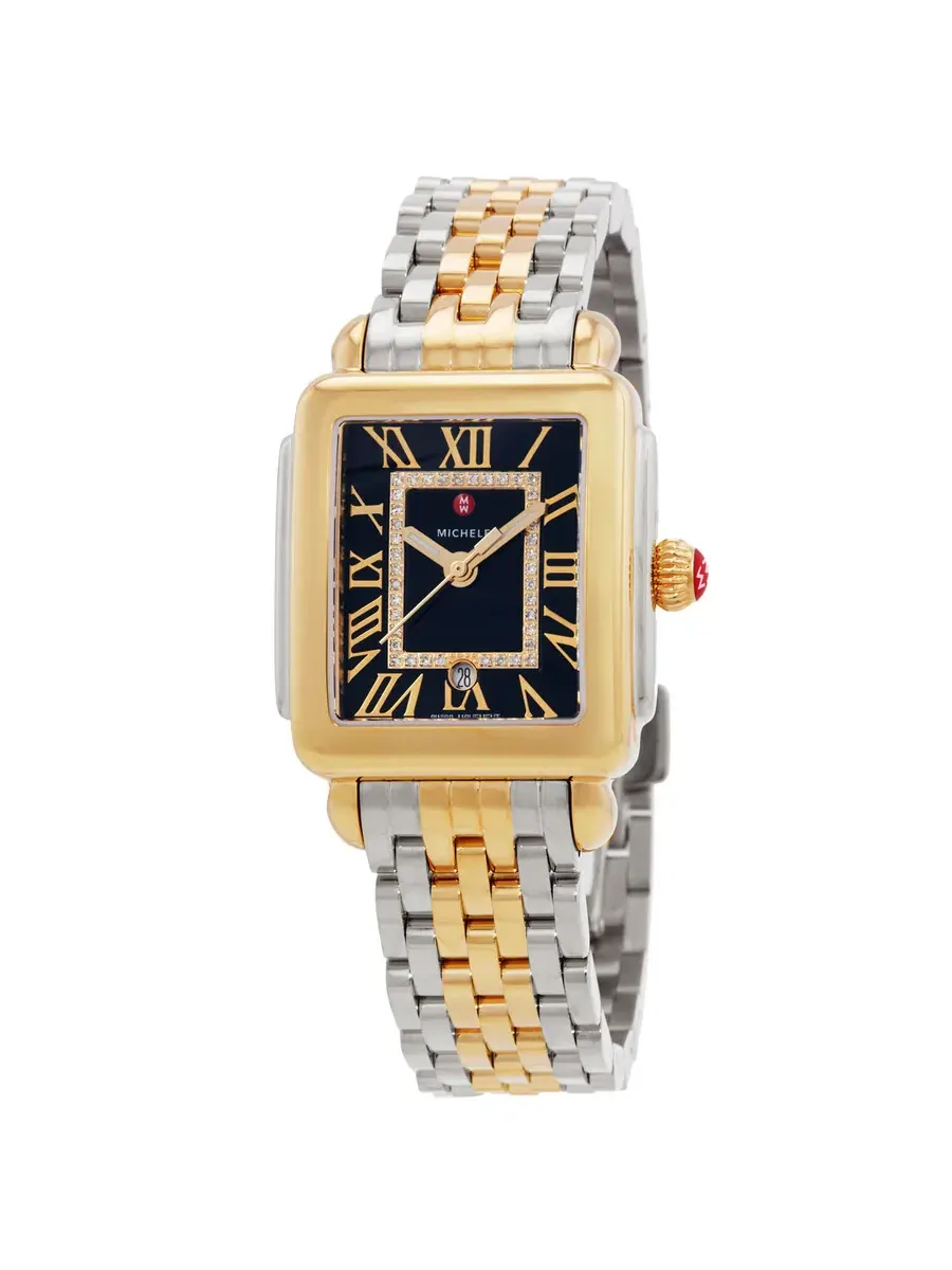 Женские часы Michele Deco Madison Quartz с черным циферблатом MWW06G000045 — изображение 1 из 3, оттенок желтый золотистый