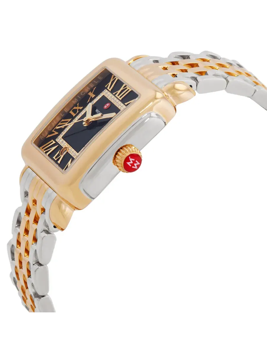 Женские часы Michele Deco Madison Quartz с черным циферблатом MWW06G000045 — изображение 2 из 3, оттенок желтый золотистый
