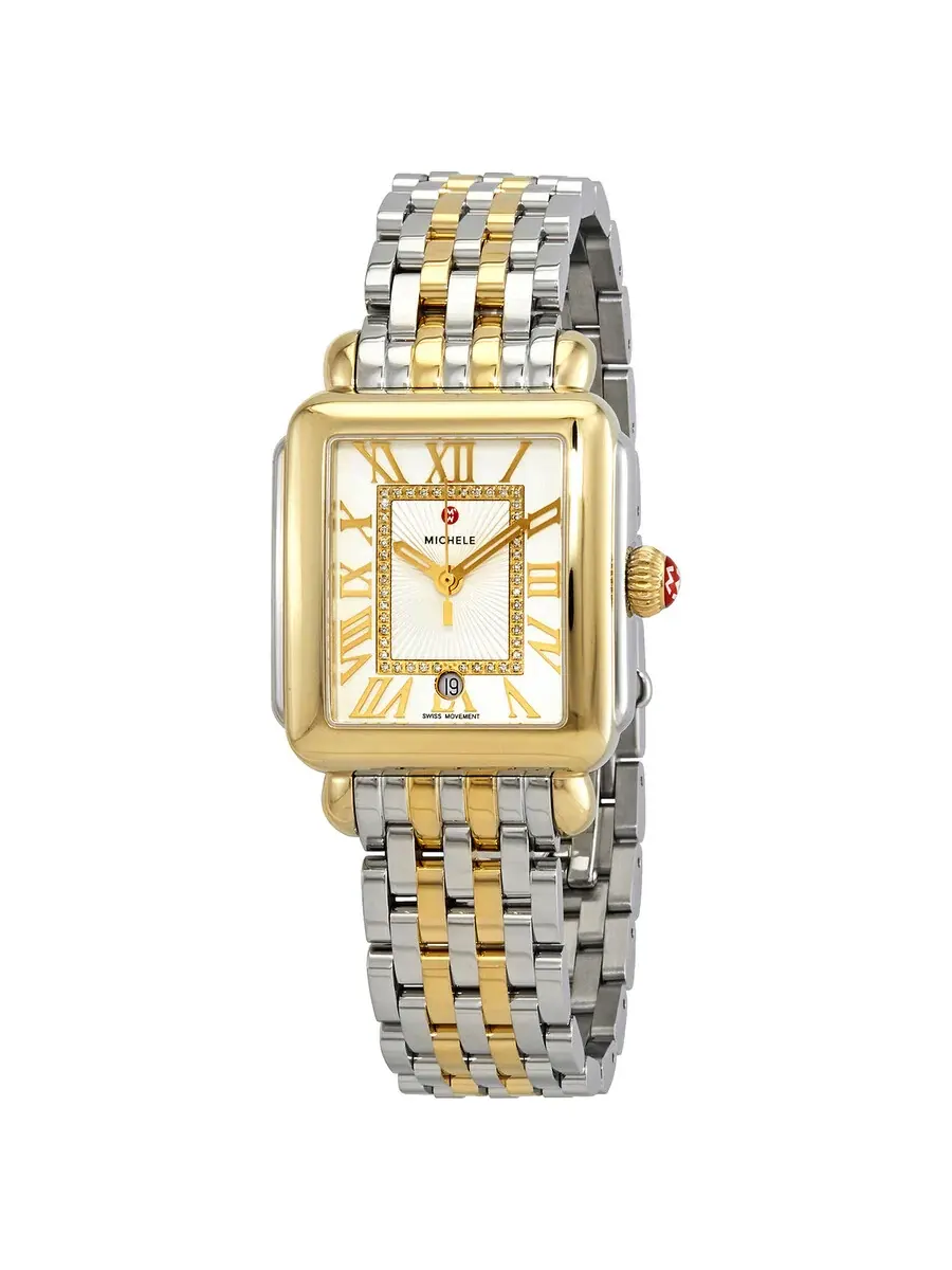 Женские часы Michele Deco Madison с кварцевым механизмом, серебристым циферблатом и двухцветным — изображение 1 из 3