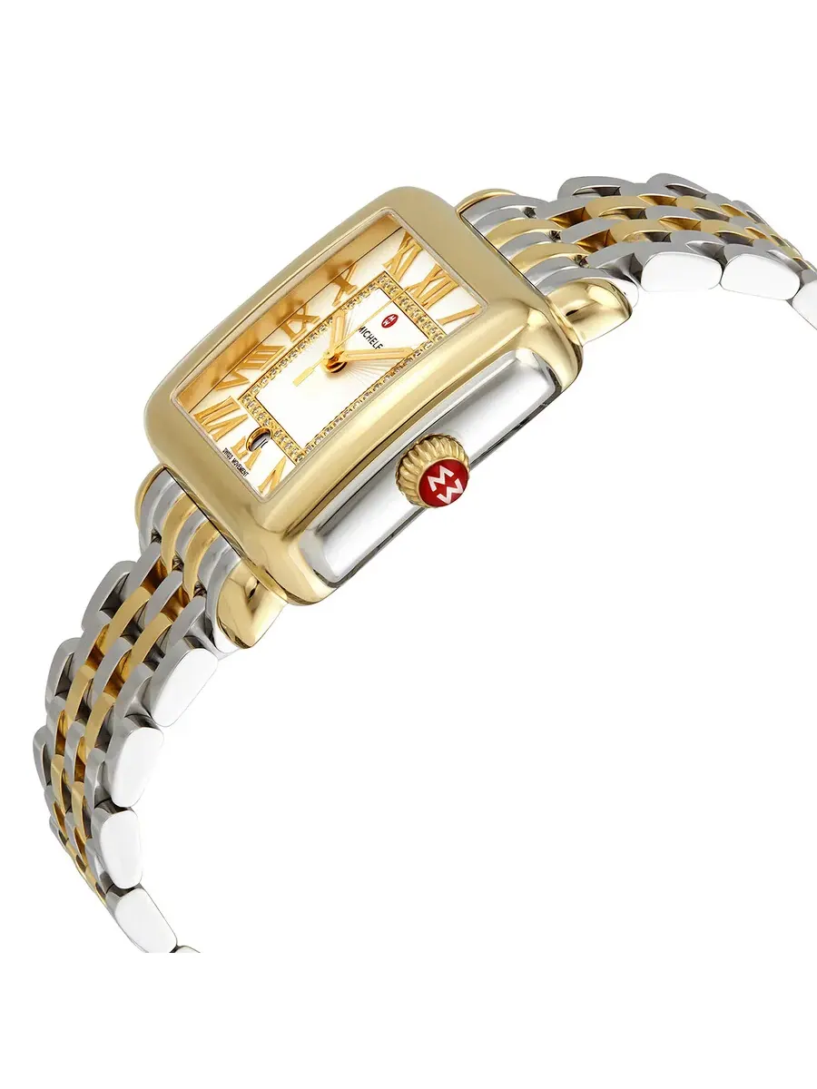 Женские часы Michele Deco Madison с кварцевым механизмом, серебристым циферблатом и двухцветным — изображение 2 из 3