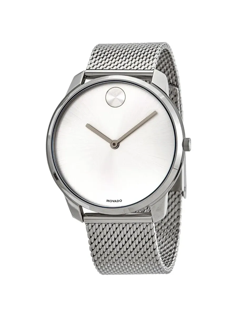 Мужские кварцевые часы Movado Bold с серебристым циферблатом и сетчатым корпусом из нержавеющей — изображение 1 из 3