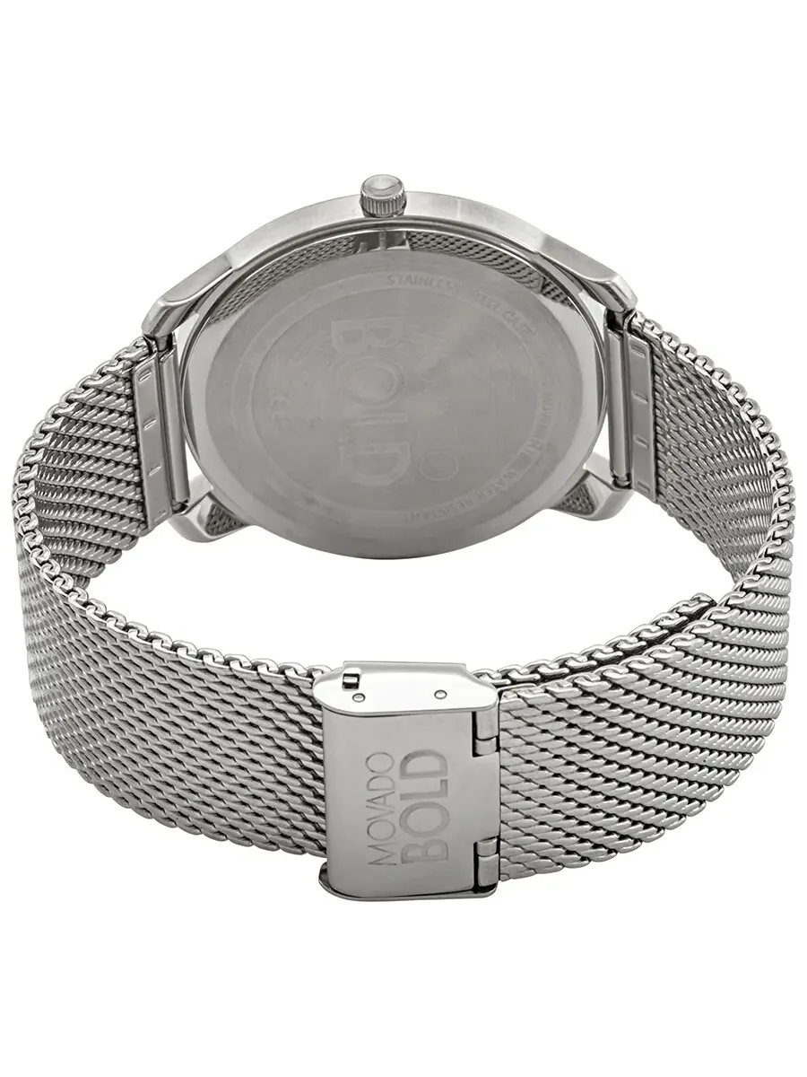 Мужские кварцевые часы Movado Bold с серебристым циферблатом и сетчатым корпусом из нержавеющей — изображение 3 из 3