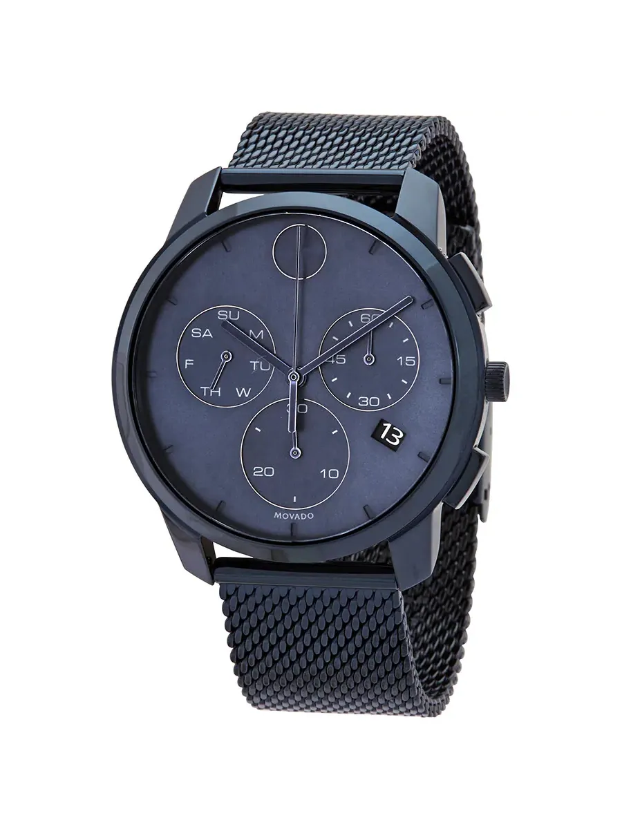 Мужские часы Movado Bold Thin Chronograph с кварцевым механизмом и синим циферблатом, модель 3600633 — изображение 1 из 3
