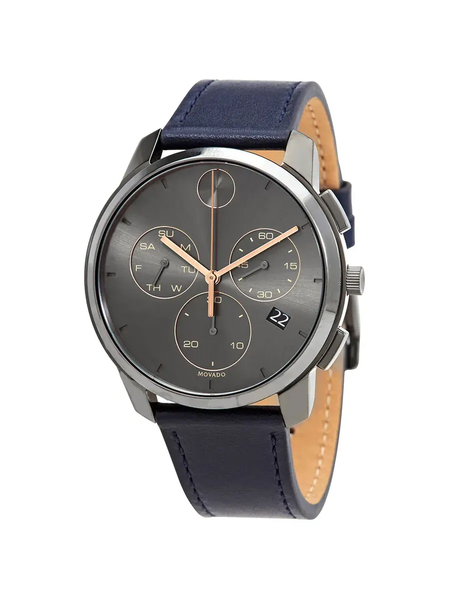 Мужские часы Movado BOLD Thin Chronograph Quartz с серым циферблатом 3600720 — изображение 1 из 3, оттенок серый