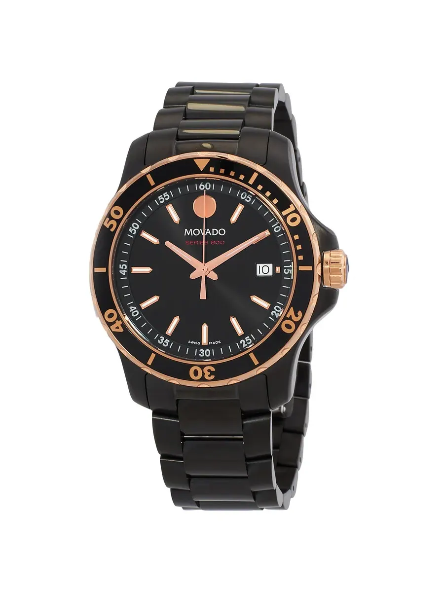 Мужские часы Movado Series 800 Quartz с черным циферблатом 2600162 — изображение 1 из 3, оттенок розовый золотистый