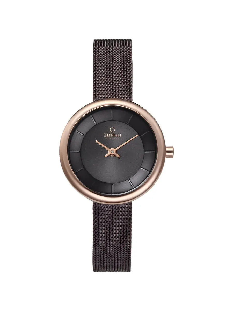 Женские часы Obaku Classic с кварцевым механизмом и черным циферблатом V146LXVNMN