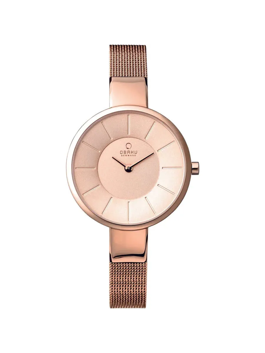 Женские кварцевые часы Obaku Denmark с циферблатом цвета розового золота, модель V149LXVVMV