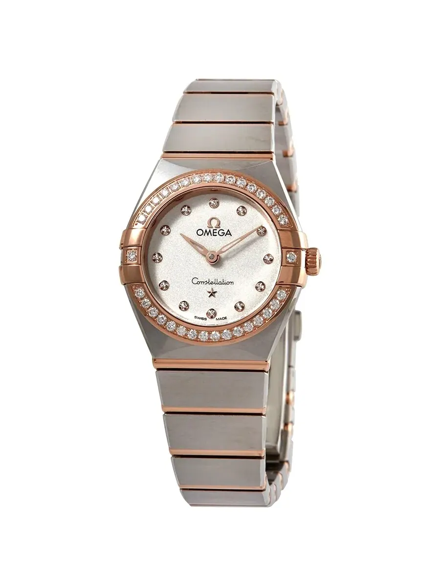 Женские часы Omega Constellation Manhattan с серебряным циферблатом и бриллиантами — изображение 1 из 3, оттенок золотистый